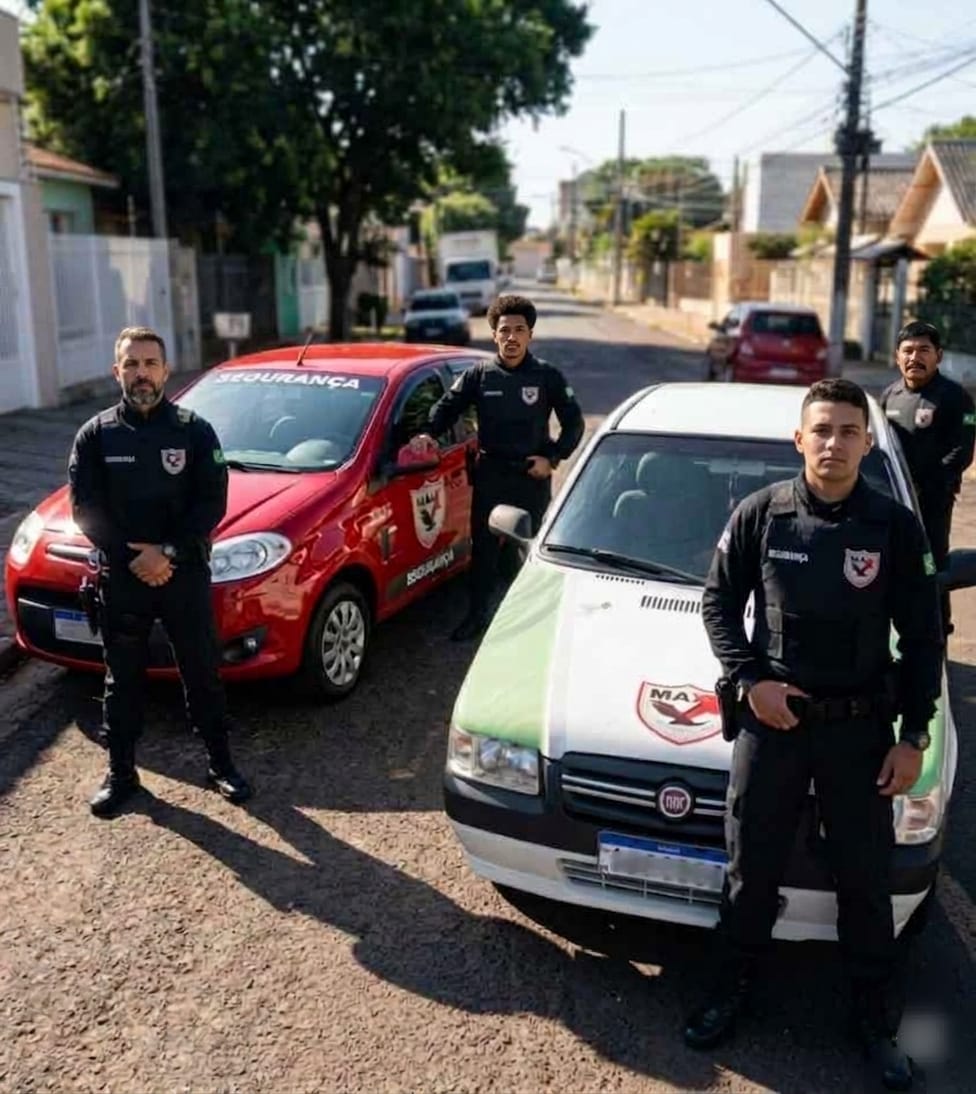 Equipe de segurança MAX com viaturas